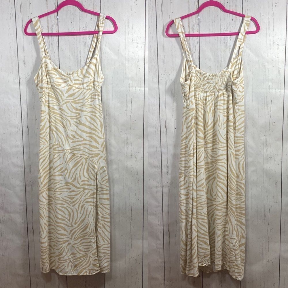 Zara Beige Zebra Print Slip Midi Dress Resort Wear Minimalist Summer Vacation